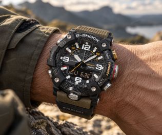 Svart Casio G-Shock Mudmaster i karbon med grønn rem og Bluetooth i 51mm 