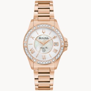 Bulova Marine Star dameklokke med perlemor urskive, diamanter og rosegull finish | 98R295