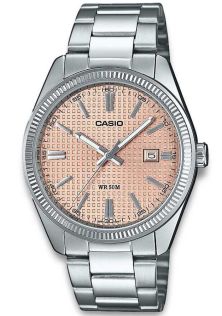 Casio klokke med lakserosa urskive og sølvfarget stålkasse | MTP-1302PE-4AVEF