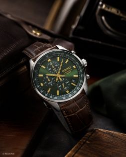 Seiko Mens Chronograph Green Leather 41mm 
