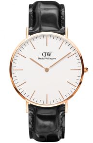 Daniel Wellington Classic Reading Herreklokke i rosegull med sort lærreim