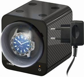 Beco Boxy Fancy Brick watchwinder for 1 klokke, karbon, m/adapter 