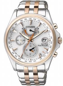 Citizen elegant dameklokke med Eco-Drive og radiostyrt verdenstid i to-farget stål | FC0014-54A