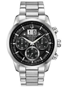 Bulova Sutton kronograf herreur med svart strukturert urskive og stållenke | 96B319