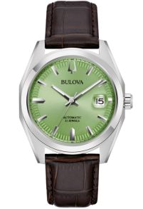 Elegant automatisk herreur fra Bulova med pistasjgrønn urskive og brun lærrem - Surveyor Collection | 96B427 