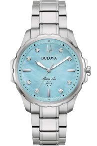 Elegant dameklokke fra Bulova med diamanter og blå perlemorskive i rustfritt stål - Marine Star Collection | 96P248 