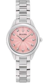 Elegant dameklokke fra Bulova med rosa urskive og 11 diamanter i rustfritt stål - Sutton Collection | 96P249 