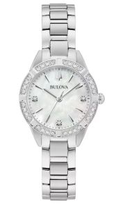 Elegant dameklokke fra Bulova med perlemorskive og 19 diamanter i rustfritt stål - Sutton Collection | 96R253 