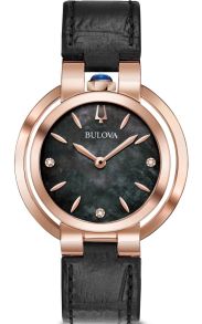 Bulova Rubaiyat dameklokke med svart perlemorskive, diamanter og roségull urkasse | 97P139