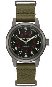 Bulova Hack Watch automatisk militær klokke med 24-timers visning og grønt lærrem | 98A255