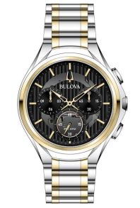Bulova CURV chronograph herreur med svart urskive og tofarget stållenke | 98A301