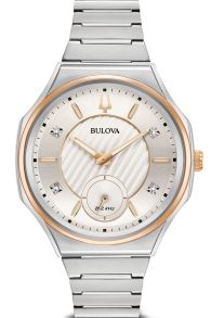 Bulova CURV dameklokke med sølvfarget urskive, diamanter og tofarget urkasse | 98P182