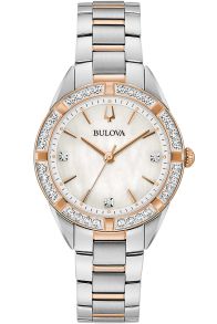 Bulova Sutton dameklokke med perlemor urskive, diamanter og tofarget stållenke | 98R281