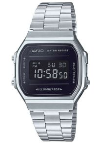 Klassisk digital Casio-klokke med LED-lys og rustfritt stålrem | A168WEM-1EF