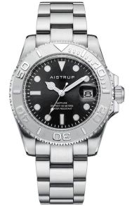 Aistrup herreur med sort urskive, dreibar bezel og stållenke | AIW8801