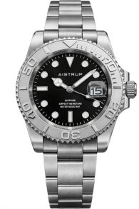 Aistrup herreur med sort urskive, dreibar bezel og stållenke | AIW8801 