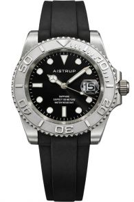 Aistrup sporty herreur med sort urskive, sølvfarget dreielunette og sort gummirem | AIW8802 