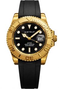 Aistrup sporty herreur med sort urskive, gulltonet dreielunette og sort gummirem | AIW8804 