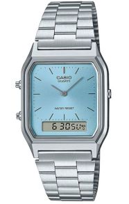 Casio Vintage dual display klokke med blå urskive og stålramme | AQ-230A-2A1MQYES