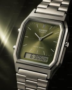 Casio vintage analog-digital klokke med grønn urskive 30mm