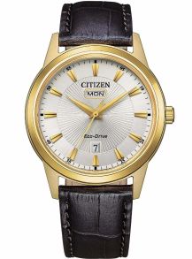 Citizen Eco-Drive herreur i gylden farget stål | Solstråle urskive med dag/dato | AW0102-13A