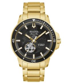 Bulova Marine Star automatisk herreur med synlig urverk og gyllen finish | 97A174