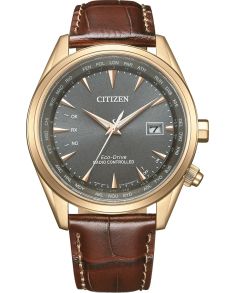 Citizen Eco-Drive radio-styrt herreur | Rosé farget stål med brun lærrem | CB0273-11H 