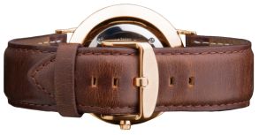 Daniel Wellington Mørkbrun Classic Bristol herre-skinnreim med spenne i rødt gull