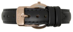 Daniel Wellington Svart Classic Sheffield dame-lærreim med spenne i rosegull