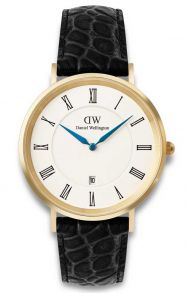 Daniel Wellington Classic Roman Numerals Date Black Croc Belly Gold DW00100915 