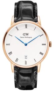 Daniel Wellington Dapper Reading - Klassisk dameklokke i rosegull med sort lærreim