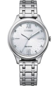 Citizen elegant dameklokke med Eco-Drive og mønstret urskive i rustfritt stål | EM0500-73A