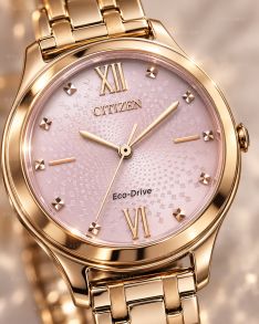 Roségullfarget Citizen dameklokke med rosa urskive og solenergi i 32mm