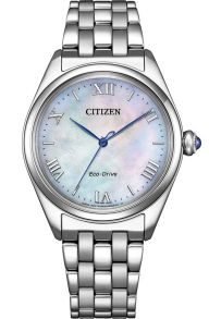 Citizen Eco-Drive dameklokke med perlemor og romerske tall | EM1140-80D 