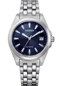 Citizen elegant dameklokke med Eco-Drive og blå urskive i rustfritt stål | EO1210-83L 