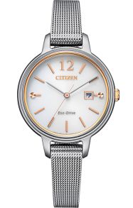 Citizen Eco-Drive dameklokke med mesh lenke og rosegull detaljer | EW2449-83A