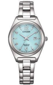 Citizen Eco-Drive dameklokke i Super Titanium med turkis urskive | EW2601-81M