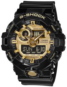 Svart og gullfarget ana-digi G-Shock med moderne design | GA-710GB-1AER