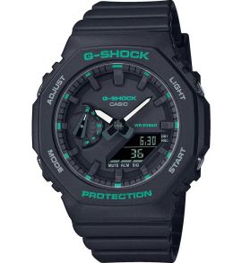 Svart karbon G-SHOCK med kompakt design og grønne aksenter | GMA-S2100GA-1AER