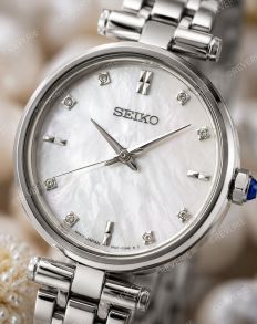 Seiko dameklokke med 8 diamanter, safirglass og perlemorskive 29mm 