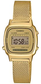 Vintage gullfarget digital Casio-klokke med mesh-reim | LA670WEMY-9EF