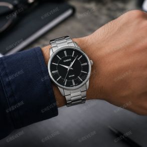Business dressklokke i stål med svart urskive 40mm 