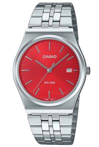 Casio klassisk klokke med rød urskive og ultraslank stålprofil | MTP-B145D-4A2VEF