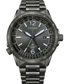 Citizen Promaster automatisk GMT pilotklokke i svart stål med dual time og flyfunksjoner | NB6045-51H