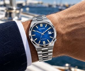 Citizen automatisk herreklokke i stål med blå urskive og safirglass 40mm
