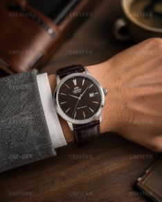 Orient automatisk klokke med brun urskive og brun lærrem 41mm 