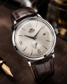 Orient Mens Silver Brown Leather Automatic 40mm 