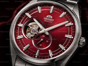 Orient automatisk herreklokke med open heart, rød urskive og safirglass 40mm 