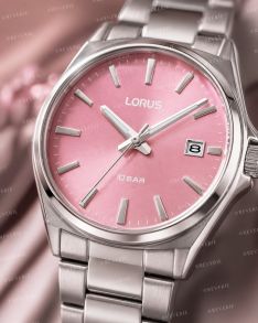 Lorus dameklokke i stål med rosa urskive 34mm