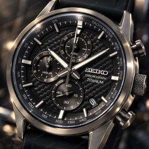 Seiko herreklokke i karbon-titan med kronograf 41mm